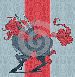 mythological creature - qilin, simple wave pattern